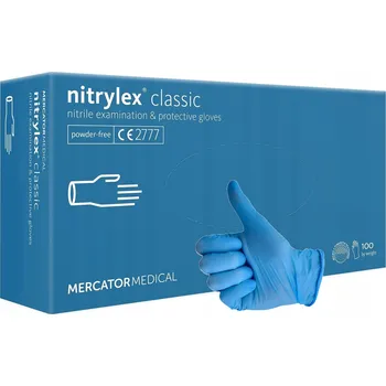 Vyšetřovací rukavice Nitrilové rukavice bez pudru Mercator Nitrylex Classic vel. S 100 ks