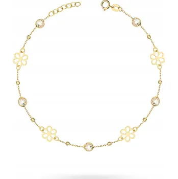 Náramek KRÁSNÝ ZLATÝ NÁRAMEK Au 585 ZIRKONY KVĚTINY