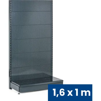B2B Partner Prodejní regál jednostranný, perfo stěny, 1600 x 1000 x 450 mm, základní, antracit