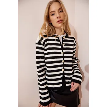 Dámský svetr Happiness Istanbul Weiß/ Schwarz 982289 onesize