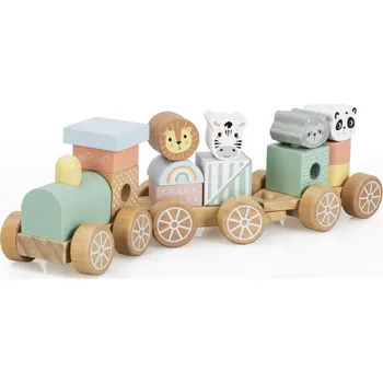 eliNeli Dřevěný vláček s kostkami a zvířátky ze ZOO