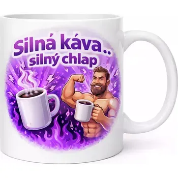 Hrnek s potiskem 330 ml silná káva fialový fialový CZ