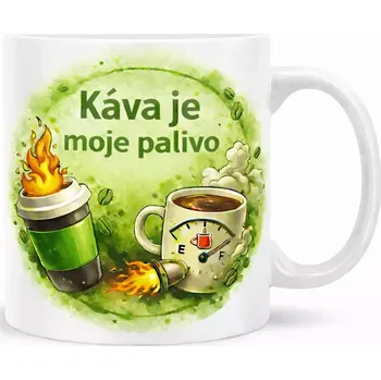 Hrnek s potiskem 330 ml káva je palivo zelený zelený CZ