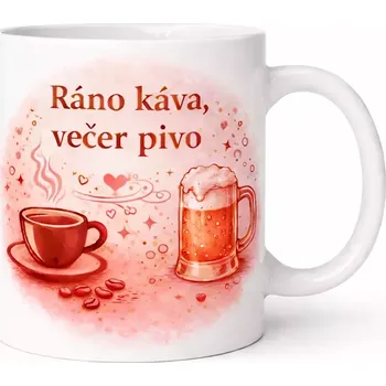 Hrnek s potiskem 330 ml káva a pivo červený červený CZ