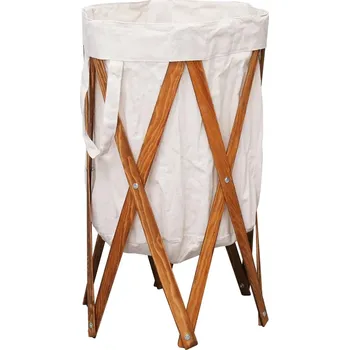 Koš na prádlo Koš na prádlo s dřevěným rámem a plátěným pytlem, hnědý/krémový, 42x7