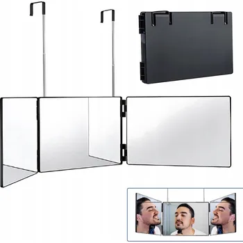 Zrcadlo Třístranné zrcadlo na stříhání vlasů a líčení, skládací 360°, závěsné