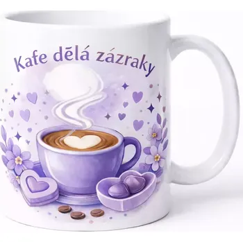 Hrnek s potiskem 330 ml kafe dělá zázraky fialový fialový CZ