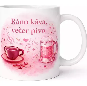 Hrnek s potiskem 330 ml káva a pivo růžový růžový CZ