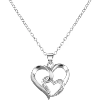 Náhrdelník Stříbrný náhrdelník s přívěskem Dvojité srdce AGT-N027W (řetízek, přívěsek) Agato