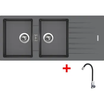 Granitový dřez Set Sinks Perfecto 1160 Duo Titanium + Elasta nerez/černá