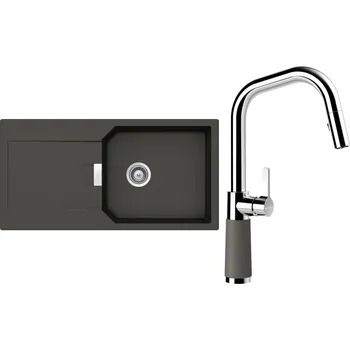 Kuchyňský dřez Set Schock S21-11 (dřez Manhattan D-100L Asphalt + baterie SC-530.120 Asphalt)