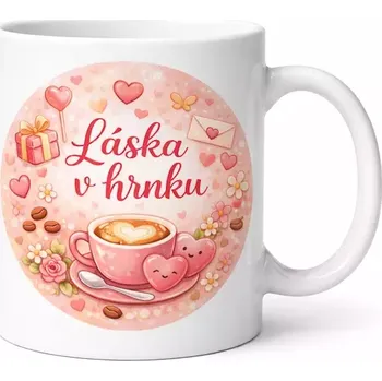 Hrnek s potiskem 330 ml láska v hrnku růžový CZ