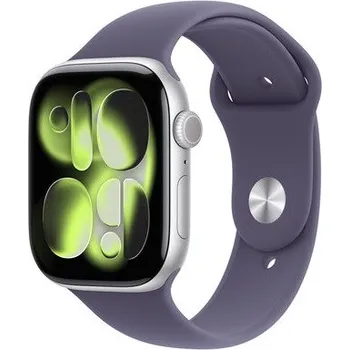 Chytré hodinky Apple Watch Series 11 GPS + Cellular 46mm Stříbrný hliník s mlžně fialovým sportovním řemínkem - S/M MFCP4MP/A