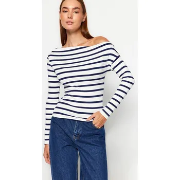 Dámské tričko trendyol Weiß/ Dunkelblau 7671805 XL