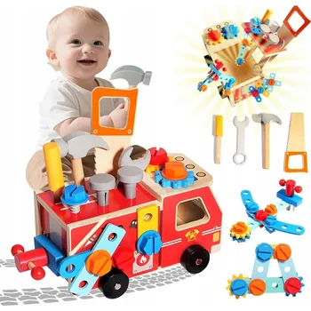 Dětská dílna KUFŘÍK PRO DĚTI VOZÍK NA NÁŘADÍ 33 KUSŮ HASIČSKÝ VŮZ