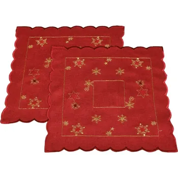 Vánoční dekorace Forbyt ubrus Vánoční, Zlaté vločky a červené hvězdičky, červený 35 x 35 cm