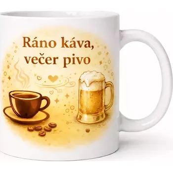 Hrnek s potiskem 330 ml káva a pivo žlutý žlutý CZ