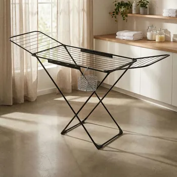 Sušák na prádlo Stojící sušák na prádlo s košíkem na kolíčky ocelový KONIGHOFFER VERA BLACK 18 mb