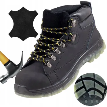 Pracovní obuv Pánské pracovní boty Kotníkové kožené bezpečnostní černé s ocelovou špičkou S1 BOZP velikost 43