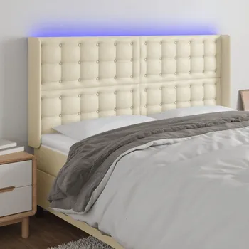 vidaXL Čelo postele s LED 203 x 16 x 118/128 cm umělá kůže [3124157] Barva: krémová