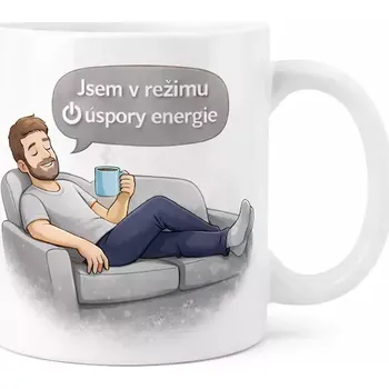 Hrnek s potiskem 330 ml úspora energie šedý šedý CZ
