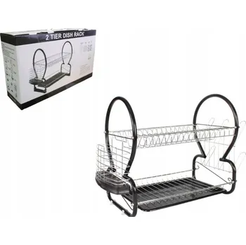 Odkapávač na nádobí Odkapávač na nádobí KOVOVÝ 2-patrový 43x27x23 cm ČERNÝ s odkapávací miskou