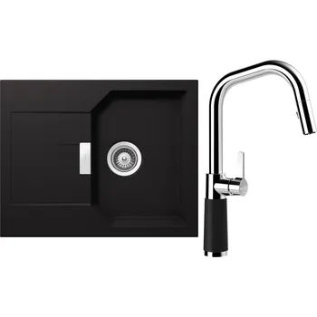 Kuchyňský dřez Set Schock S18-11 (dřez Manhattan D-100XS Nero + baterie SC-530.120 Nero)