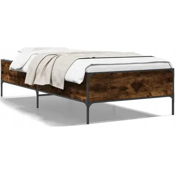Postel Rám postele 193x93x44 cm, kouřový dub, kovové nohy, překližka