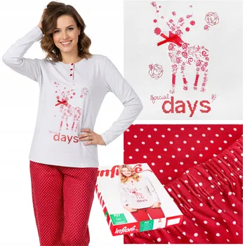 Dámské pyžamo INFIORE Dámské pyžamo Bavlna Červené se vzorem SOBŮ Vánoční Vel L