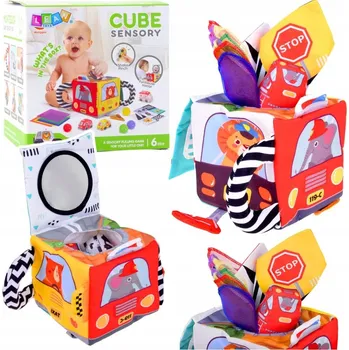 Hračka pro nejmenší Měkká Senzorická Kostka se Zrcátkem Autíčka Dopravní Značky Pro Miminko