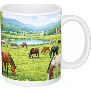 Hrnek s potiskem 330 ml koně na pastvě léto CZ