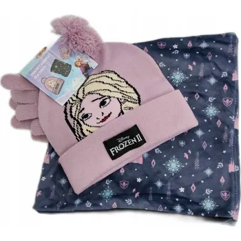 Čepice Sada zimního kompletu růžová lila fialová čepice nákrčník rukavice FROZEN