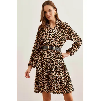 Dámské šaty Šaty Olalook Hellbraun/ Schwarz 6815615 L