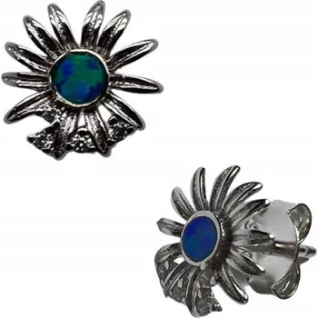 Náušnice DROBNÉ DÁMSKÉ STŘÍBRNÉ NÁUŠNICE SLUNCE MODRÝ OPÁL ZIRKONY RYZOSTI 925