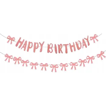 Banner Happy Birthday RŮŽOVÉ MAŠLIČKY mašle dekorace girlanda narozeniny VP