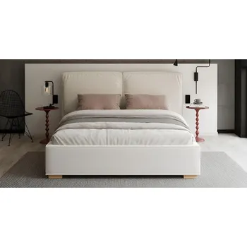 Postel Čalouněná postel BRISTOL 140x200 Bílá Trinity s úložným prostorem kovový rošt