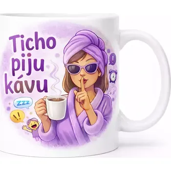 Hrnek s potiskem 330 ml ticho fialový fialový CZ