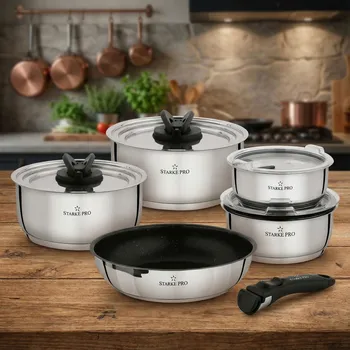 Sada nádobí Sada hrnců s pánví a odnímatelnou rukojetí Starke Pro Solve 9 kusů