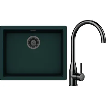 Kuchyňský dřez Set Schock S32-5 (dřez Kiruna N-100L Ivy + baterie Kavus Gunmetal brushed + komponenty Gunmetal brushed)