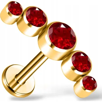 Náušnice PIERCING náušnice Zlatá Titanová CLUSTER červené zirkony CONCH 1,2/6