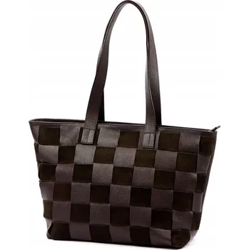 Kabelka Semišová kožená kabelka kostkovaná šachovnice LUKA tmavě hnědá