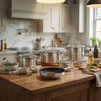 Sada nádobí Sada 4 nerezových hrnců s pokličkami a pánví STARKE PRO TREVISO