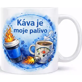 Hrnek s potiskem 330 ml káva je palivo modrý modrý CZ