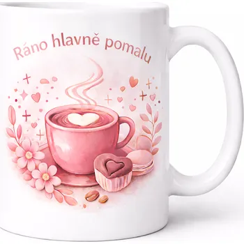 Hrnek s potiskem 330 ml ráno pomalu světle růžový světle růžový CZ