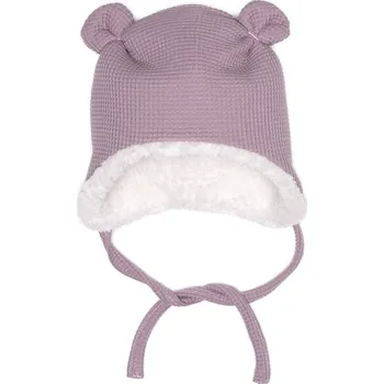 Čepice Čepička s oušky zimní VAFLE - Světle fialová s beránkem Velikost: M