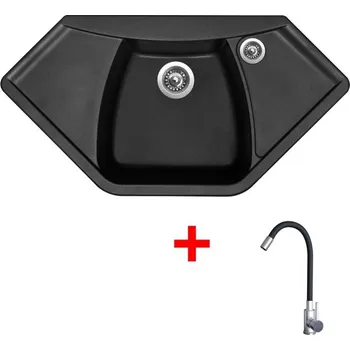 Granitový dřez Set Sinks Naiky 980 Pureblack + Elasta nerez/černá