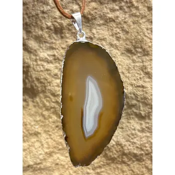 Přívěsek Přívěsek Achát plátek natur v kovu