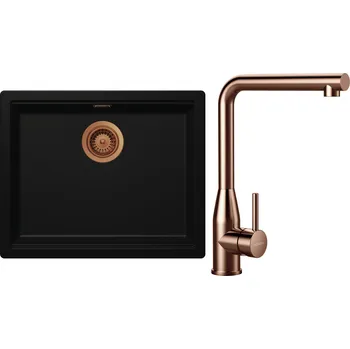 Kuchyňský dřez Set Schock S32-14 (dřez Kiruna N-100L Night + baterie Keto Copper brushed + komponenty Copper brushed)
