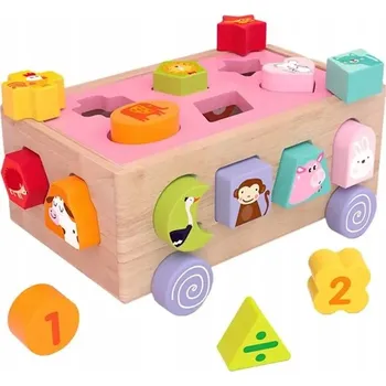 Dřevěná hračka Třídič tvarů na kolečkách HRAČKA EDUKAČNÍ DOVEDNOSTNÍ PRO DĚTI