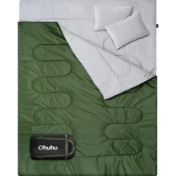 Spacák TURISTICKÝ SPACÁK DVOJITÝ TEPLÝ MĚKKÝ MATERIÁL 220x150CM + POLŠTÁŘE Z